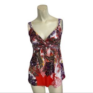 Tahari Orange Purple Paisley Top XS